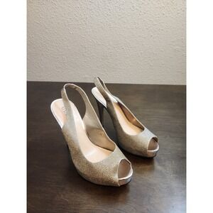 Guess Womens 8M Gold Slingback Peep Toe Platform Stiletto Heels WGLAYLA13